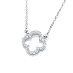 SILVER OPEN CZ CLOVER MODERN VINTAGE PENDANT & CHAIN