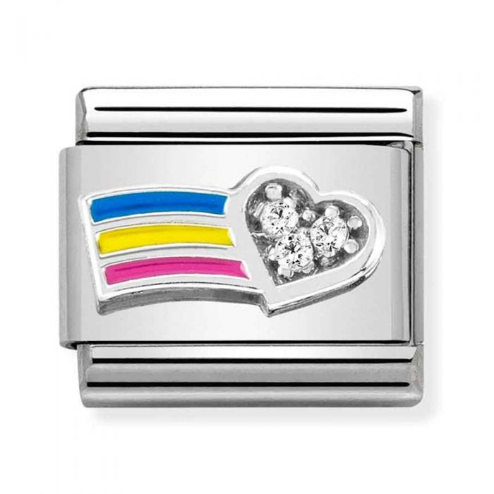 NOM SILV SH WHT CZ HEART RAINBOW - CL SYMBOLS