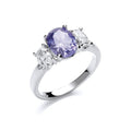 SILVER OVAL TANZANITE CUBIC ZIRCONIA 3 STONE RING