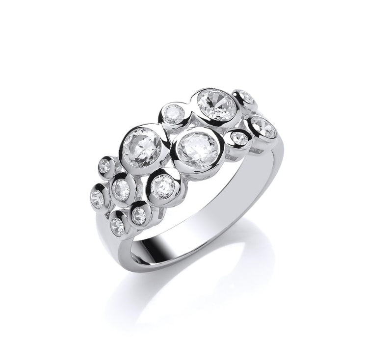 SILVER ROUND MIDI CUBIC ZIRCONIA BUBBLE RING