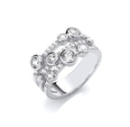 SILVER ROUND BOODLED CUBIC ZIRCONIA 3 ROW RING