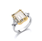 SILVER SQUARE CITRINE CUBIC ZIRCONIA 3 STONE RING