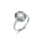 SILVER EMERALD & CZ DECO STYLE RING