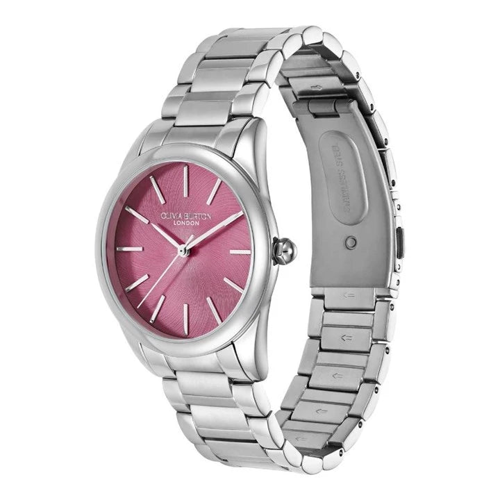 LDS SS OLIVIA B RND CAND D.PINK SWIRL 34MM DL BW