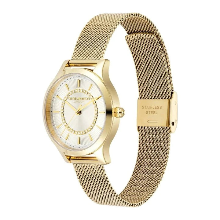 LDS GP OLIVIA B RND WHT CZ SUNRAY 30MM DL MESH BW