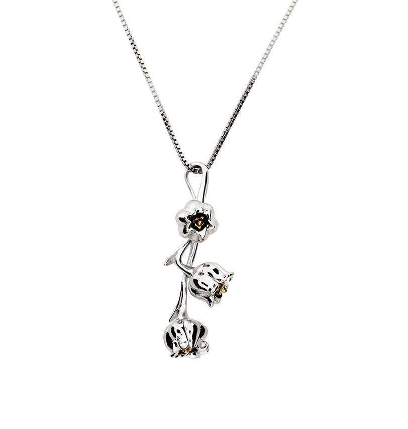 SILV & GOLD PLTE LILY OF THE VALLY - MAY PENDANT ON BOX CH.