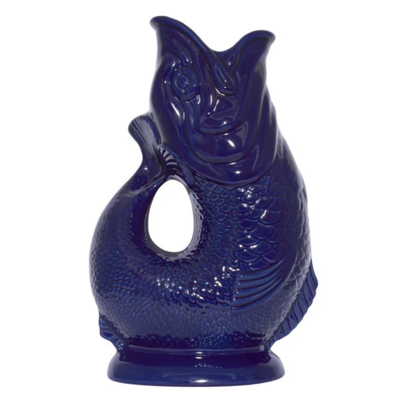 COBALT BLUE GLUGGLE JUG FISH EXTRA LRGE