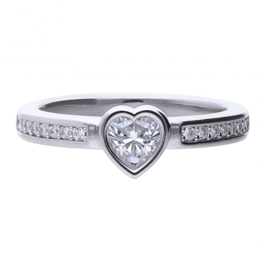 SILV ZIRC DIAMONFIRE HEART PAVE SHLDER RING