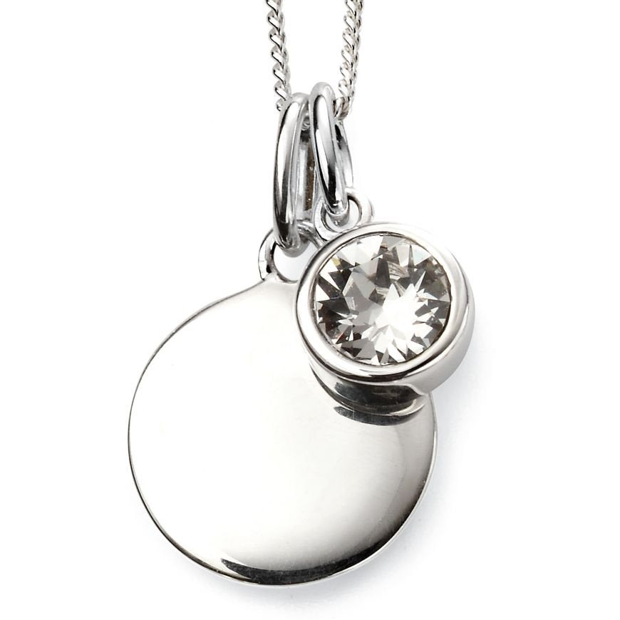 SILV RND CLEAR CZ & SILV DISC APRIL PENDANT