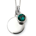 SILV RND EMERALD CZ & SILV DISC MAY PENDANT