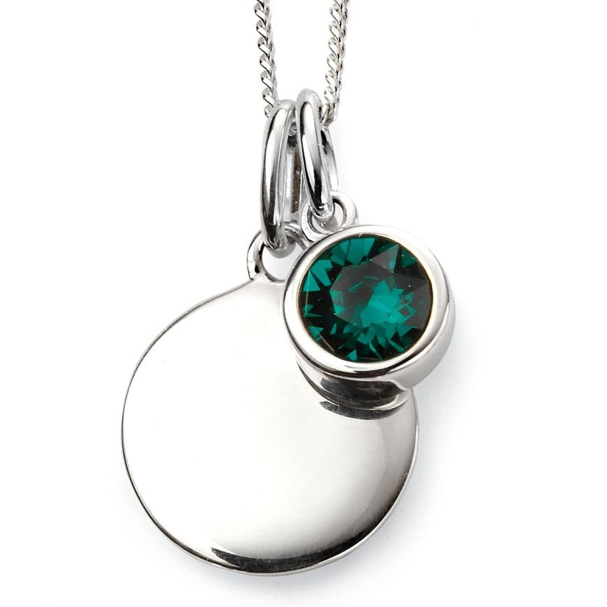 SILV RND EMERALD CZ & SILV DISC MAY PENDANT