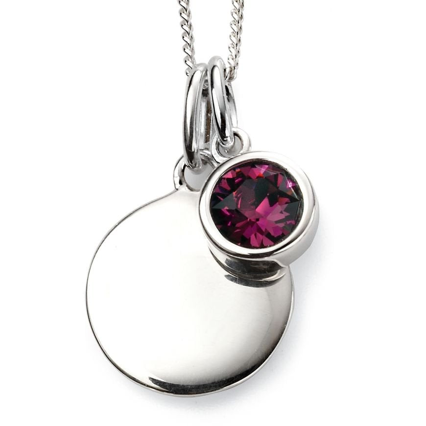 SILV RND AMETH CZ & SILV DISC FEBRUARY PENDANT