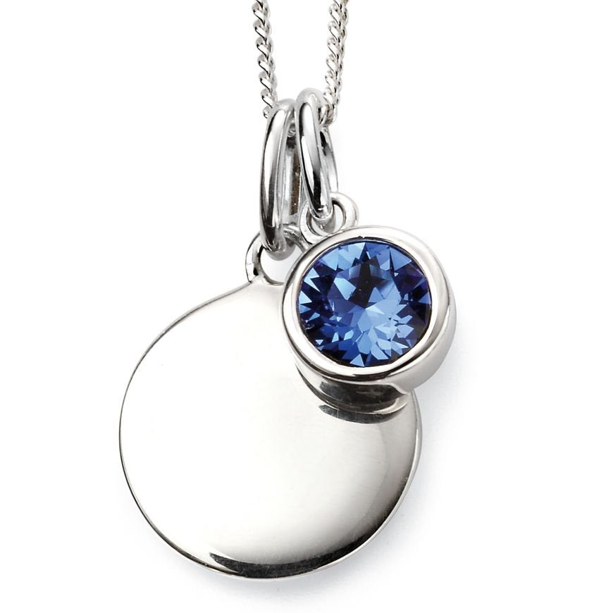SILV RND SAPPH CZ & SILV DISC SEPT PENDANT