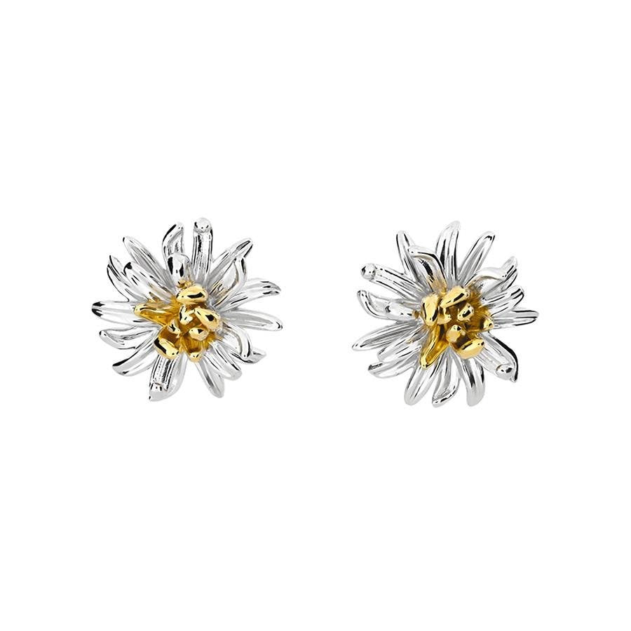SILV GOLD PLTE CHRYSANTHEMUM NOV STUD EARRINGS