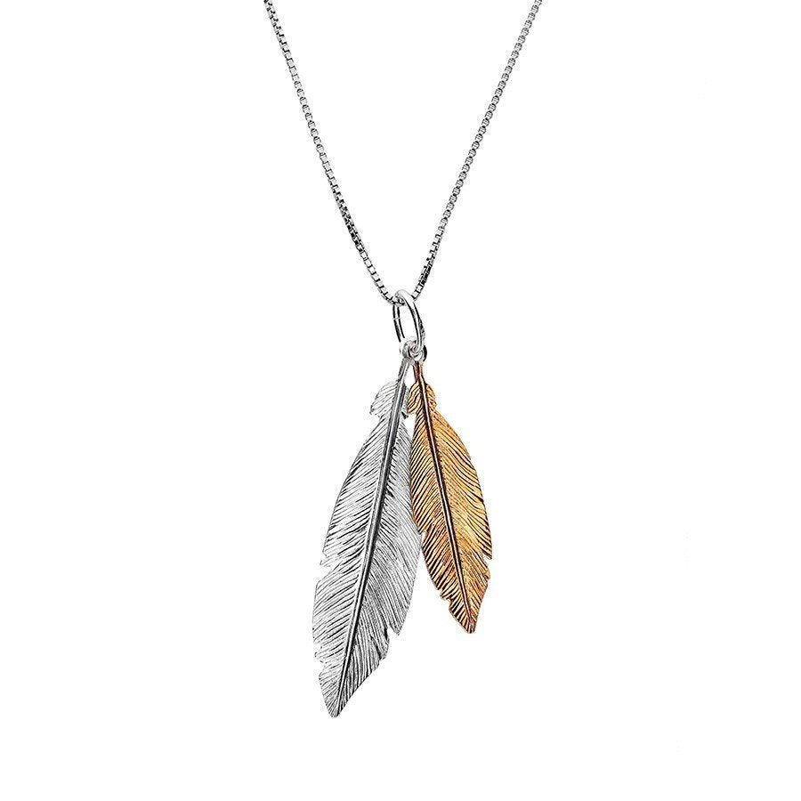 SILVER & GOLD PLTE TWIN FEATHER PEND & BOX CH