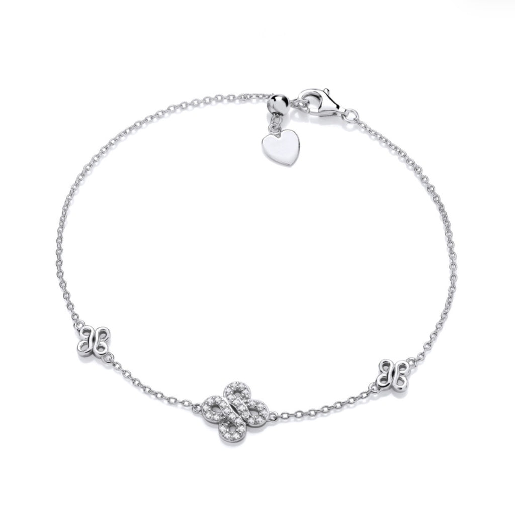 SILVER CZ ICONIC BOODLED MIRROR MOTIF ADJUSTABLE BRACELET