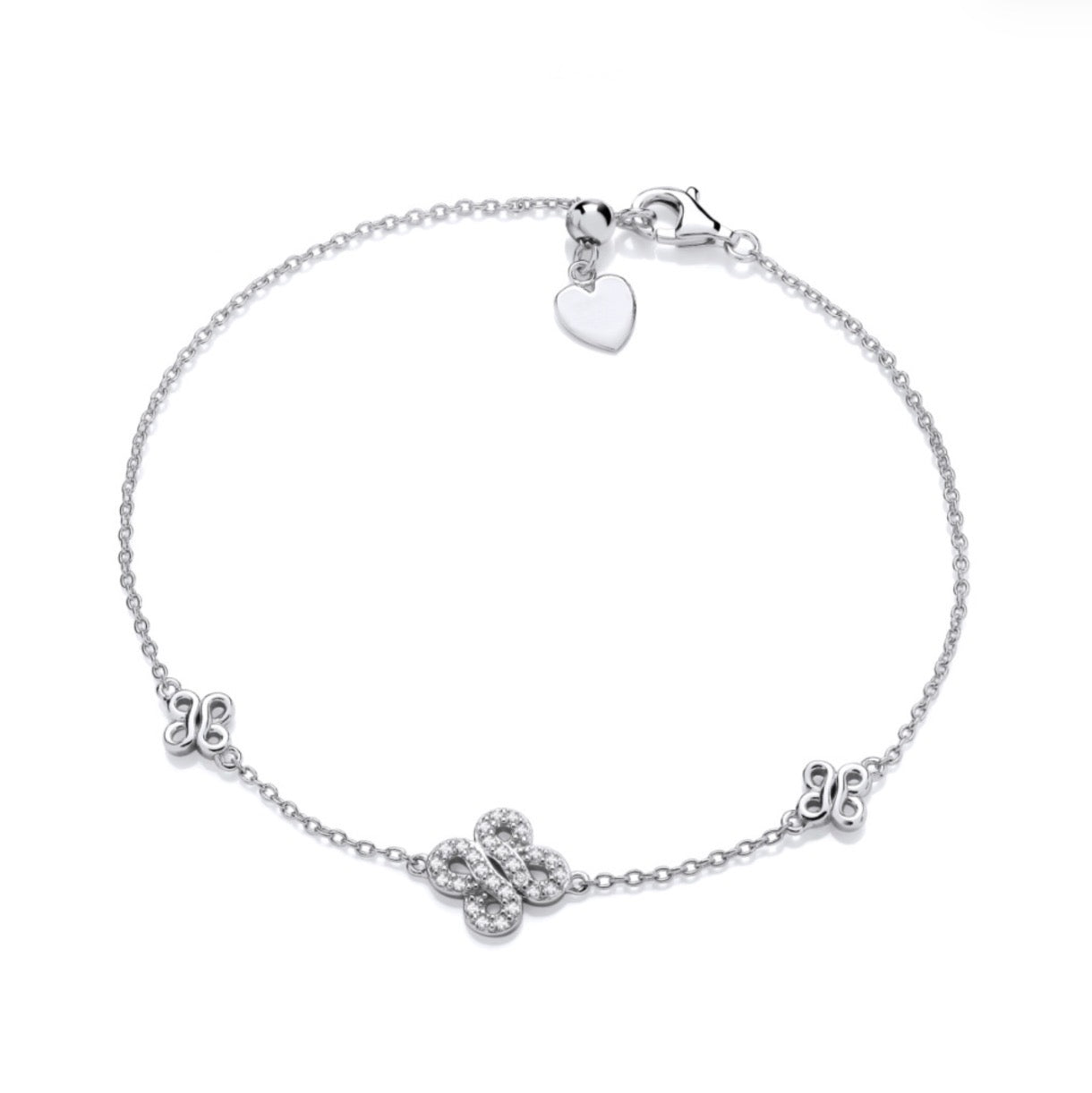 SILVER CZ ICONIC BOODLED MIRROR MOTIF ADJUSTABLE BRACELET
