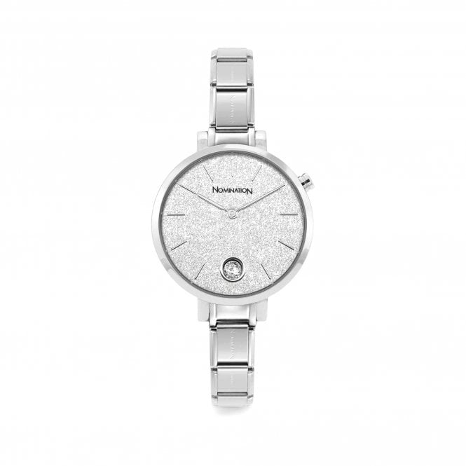 076033/023 NOM SS RND SILVER GLITTER ZIRCON DL. PARIS WATCH