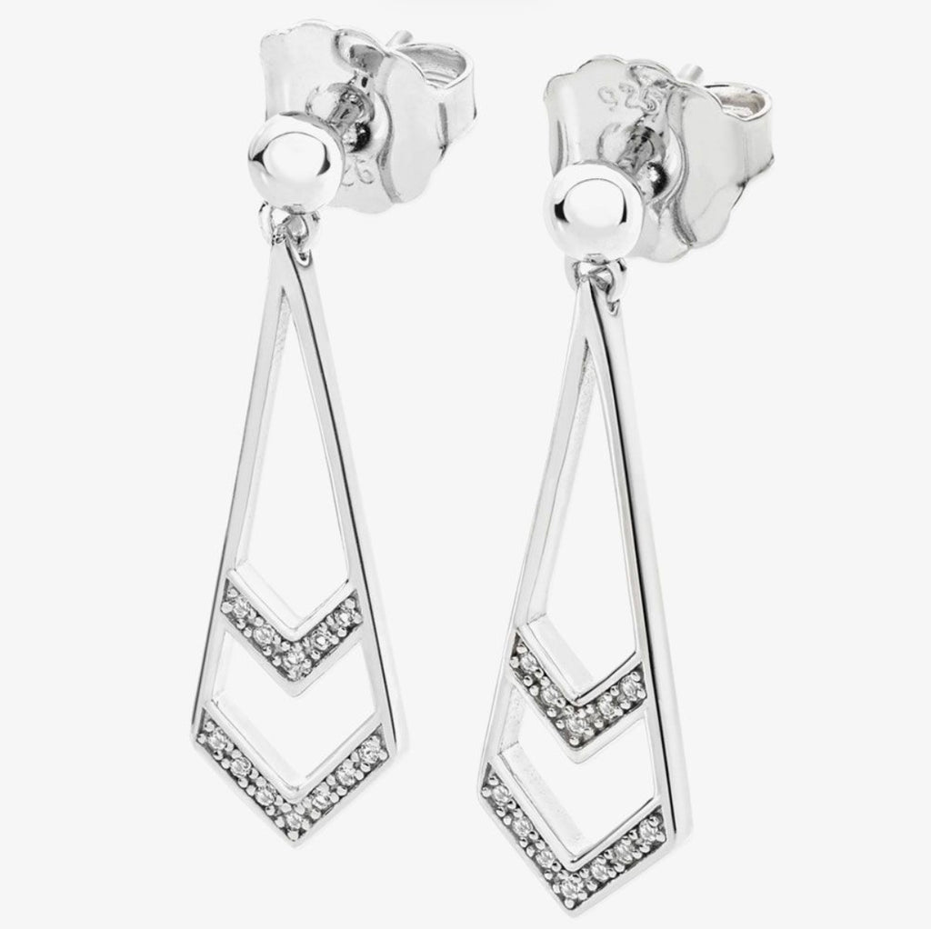 LDS SILVER CZ ART DECO DROP ER