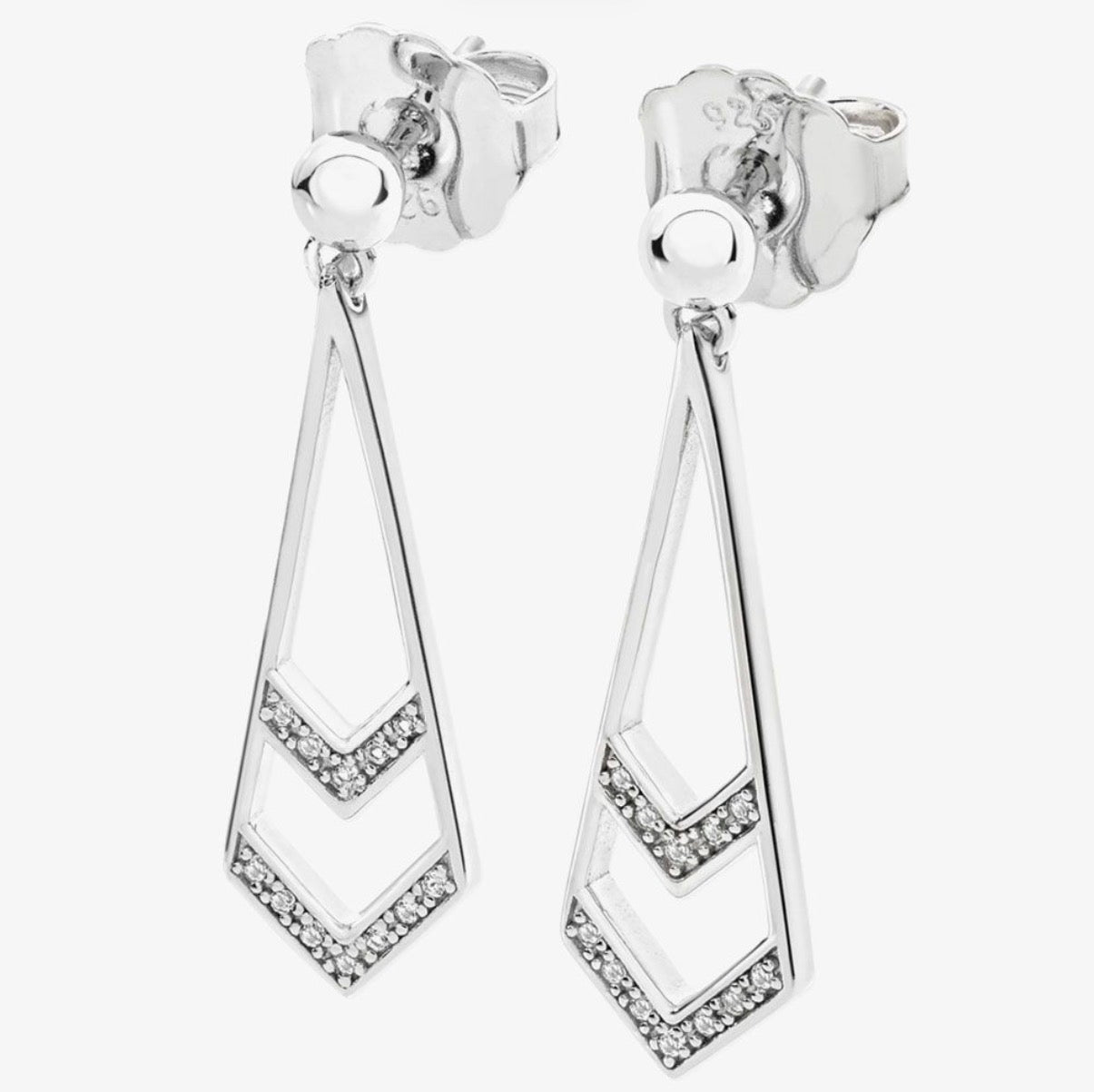 LDS SILVER CZ ART DECO DROP ER