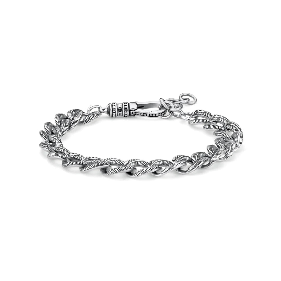 THOMAS SABO SILVER CURB FEATHER & POL PATTERN BRACELET