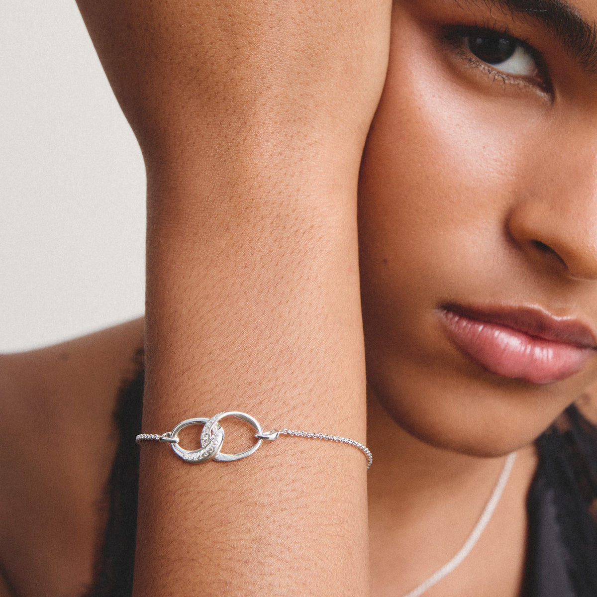 THOMAS SABO SILVER CZ & TOGETHER HOOP LINK BRACELET