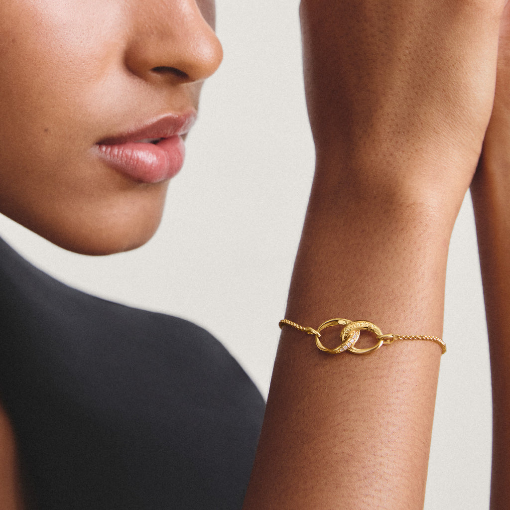 THOMAS SABO SILVER GOLD COLOUR CZ & TOGETHER HOOP LINK BRACELET