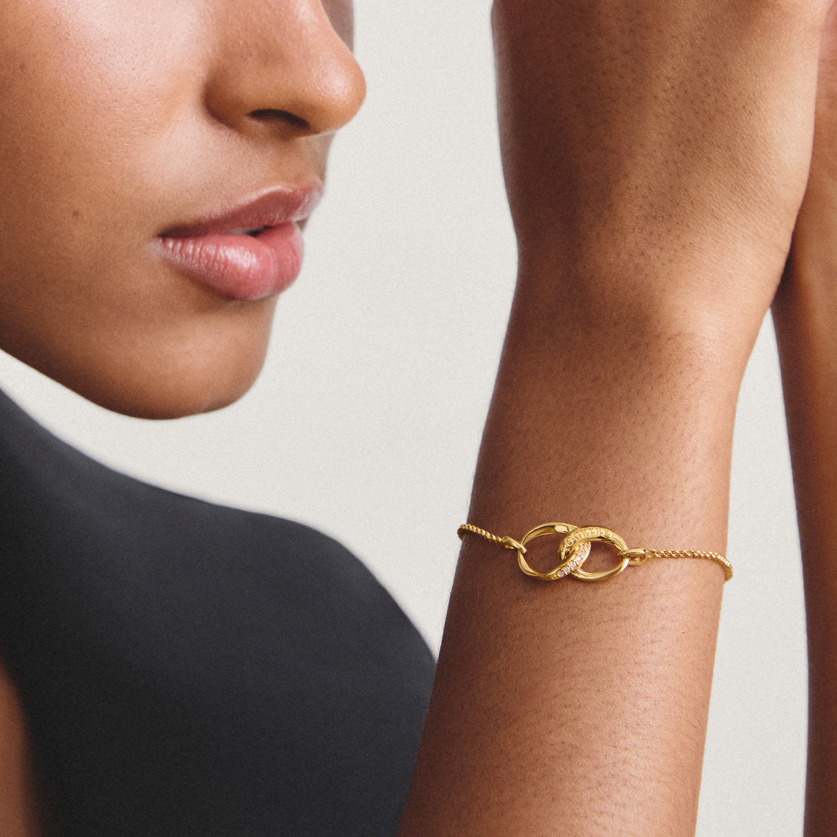 THOMAS SABO SILVER GOLD COLOUR CZ & TOGETHER HOOP LINK BRACELET