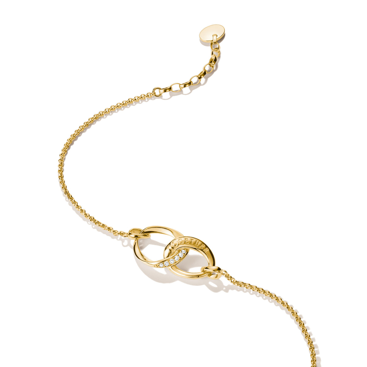 THOMAS SABO SILVER GOLD COLOUR CZ & TOGETHER HOOP LINK BRACELET