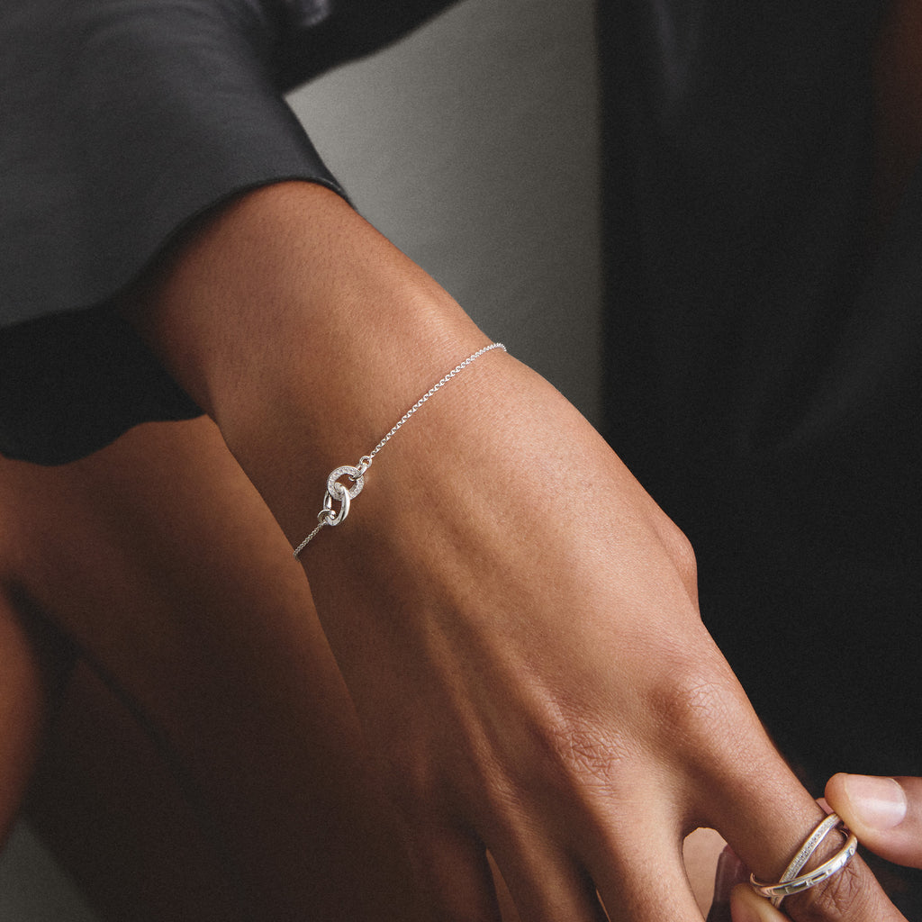 THOMAS SABO SILVER CZ HOOP & TOGETHER HOOP LINK BRACELET