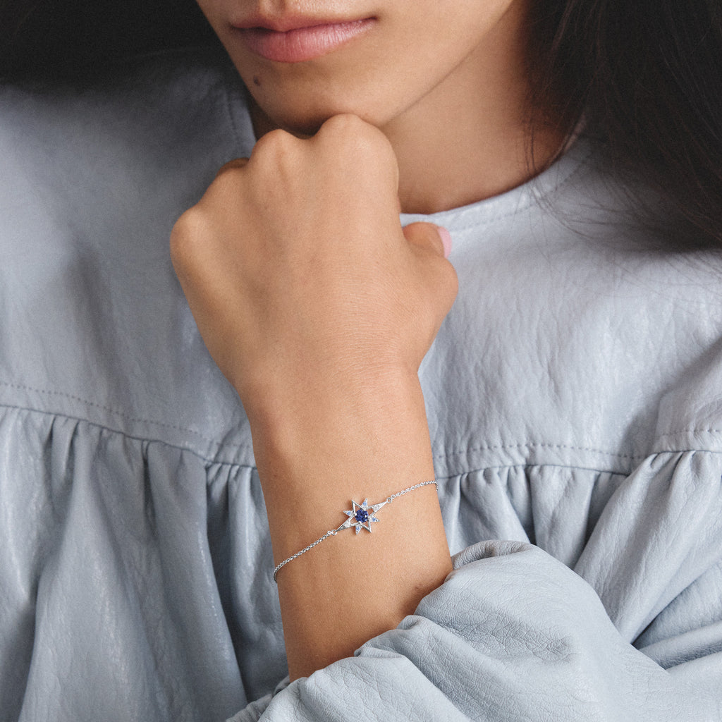 THOMAS SABO SILVER BLUE & WHT CZ SET STAR BRACELET - A2246-166-1-L19V