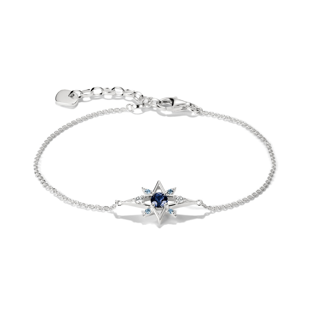 THOMAS SABO SILVER BLUE & WHT CZ SET STAR BRACELET - A2246-166-1-L19V