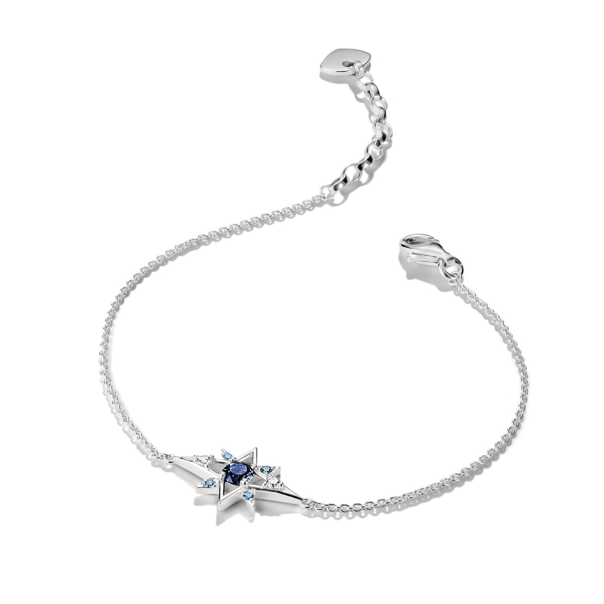 THOMAS SABO SILVER BLUE & WHT CZ SET STAR BRACELET - A2246-166-1-L19V