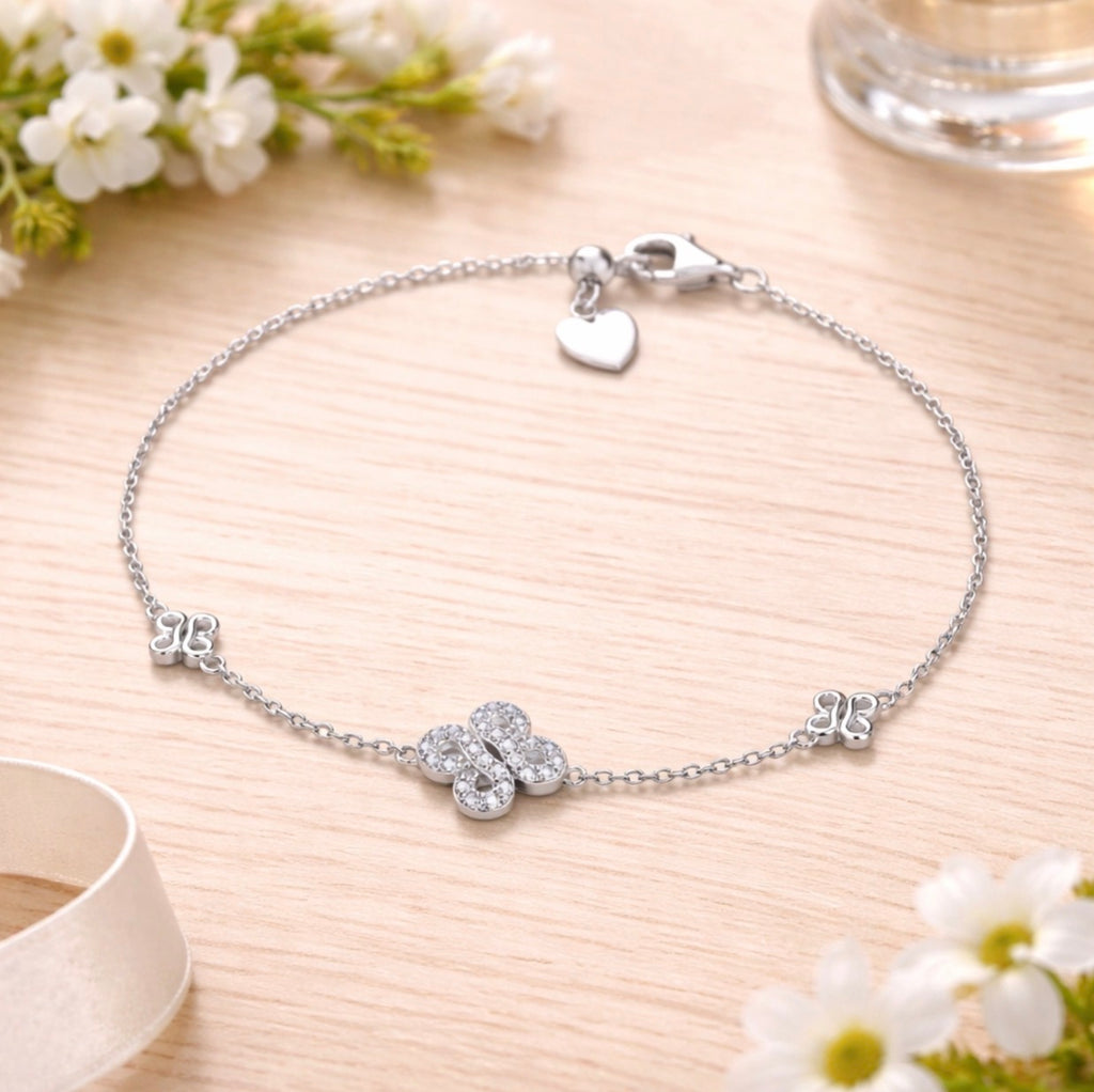 SILVER CZ ICONIC BOODLED MIRROR MOTIF ADJUSTABLE BRACELET