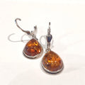 SILVER COGNAC AMBER TEAR DROP WIRE DROP EARRINGS