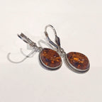 SILVER COGNAC AMBER TEAR DROP WIRE DROP EARRINGS