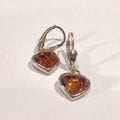 SILVER HEART COGNAC AMBER DROP EARRINGS