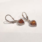 SILVER HEART COGNAC AMBER DROP EARRINGS