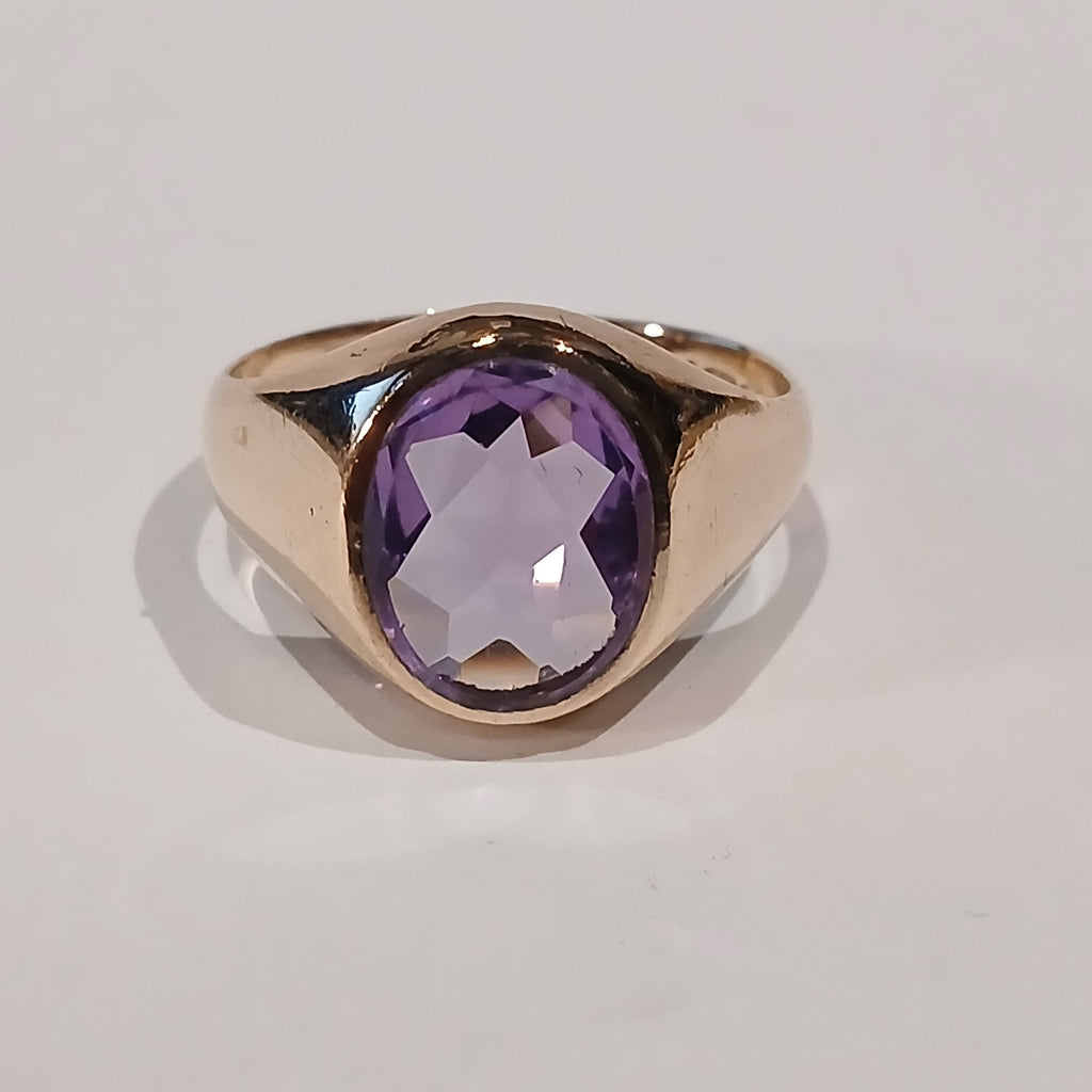 9YG 6.1G OVAL AMETHYST FLAT SIGNET RING R | PRE OWNED