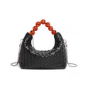 Woven Tote Bag with Beaded Handle in Black