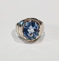 9YG 6.1G OVAL BLUE TOPAZ SIGNET STYLE RING L | PRE OWNED