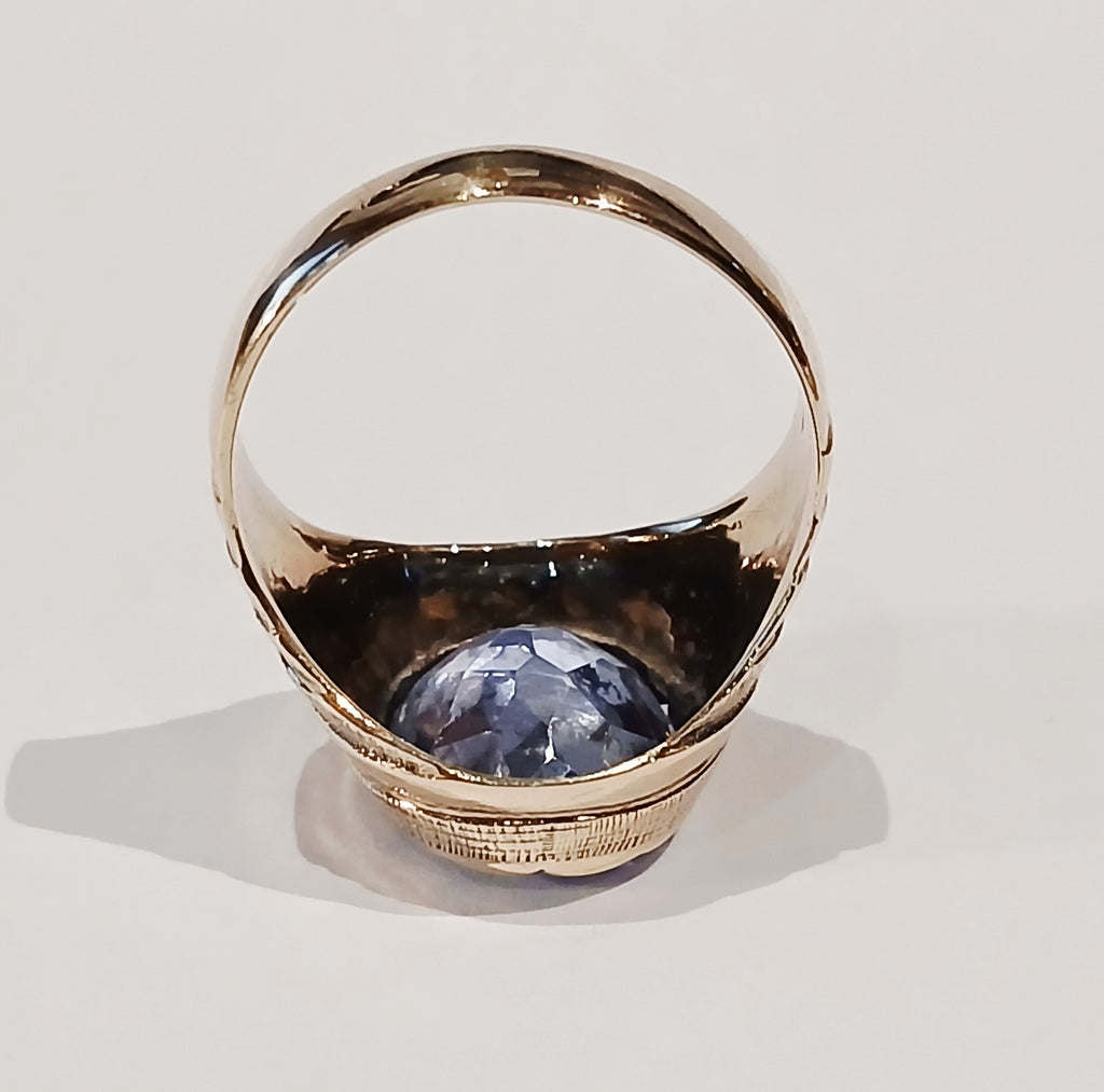 9YG 6.1G OVAL BLUE TOPAZ SIGNET STYLE RING L | PRE OWNED