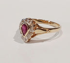 9YG RUBY & DIAMOND TEAR DROP CLUSTER RING