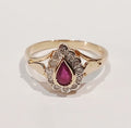 9YG RUBY & DIAMOND TEAR DROP CLUSTER RING