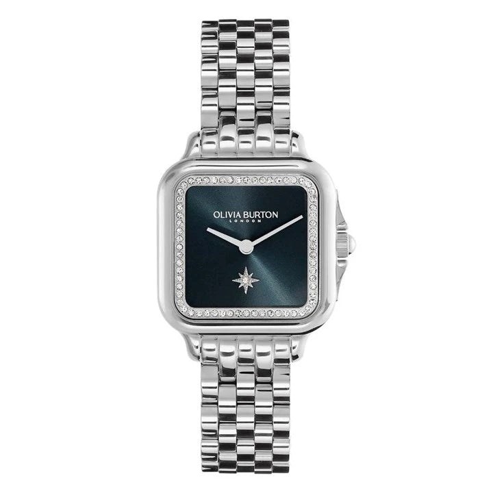 LDS SS OLIVIA B SQU BLK/NAVY BLUE DL CZ OUTER BEZEL BW