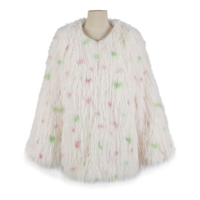 Polka-Dot Shaggy Cape Coat in Pink Mix