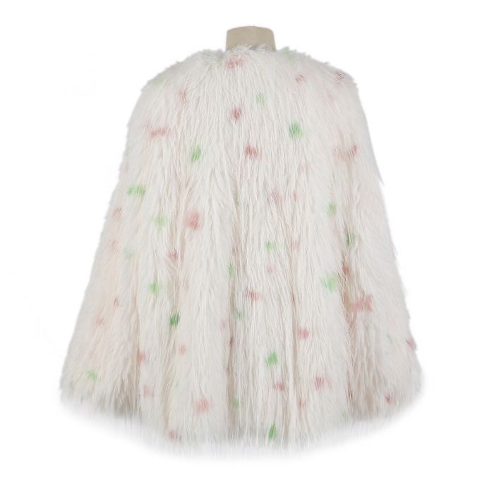 Polka-Dot Shaggy Cape Coat in Pink Mix