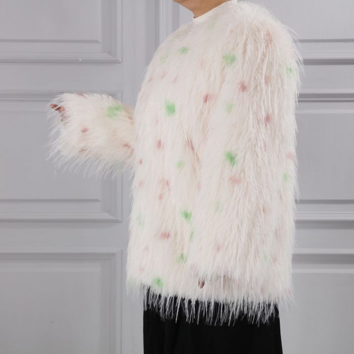 Polka-Dot Shaggy Cape Coat in Pink Mix