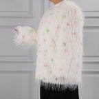 Polka-Dot Shaggy Cape Coat in Pink Mix