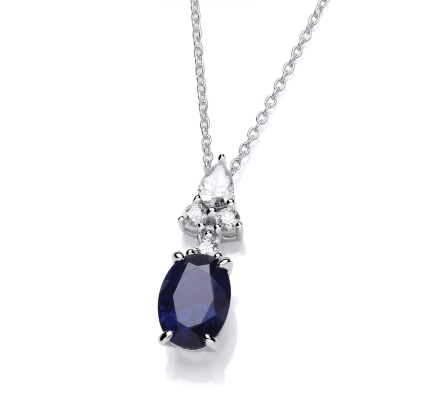 Silver & Oval Sapphire Cubic Zirconia Pendant Necklace